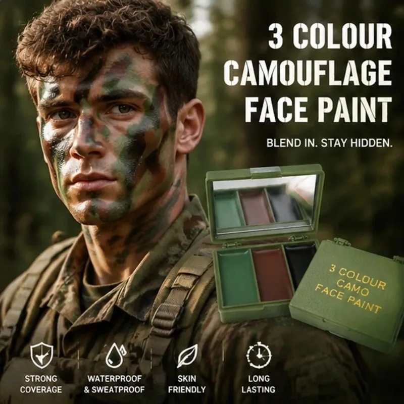 طلاء وجه ثلاثي الألوان للتمويه - مراجعة Camo Face Paint وسعره